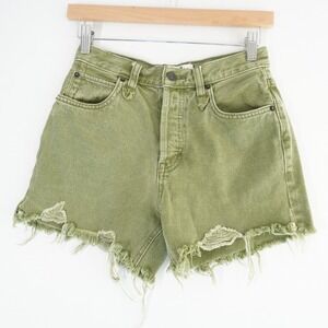 We The Free Olive Green Denim Shorts Size 24 Distressed Frayed Hem Casual